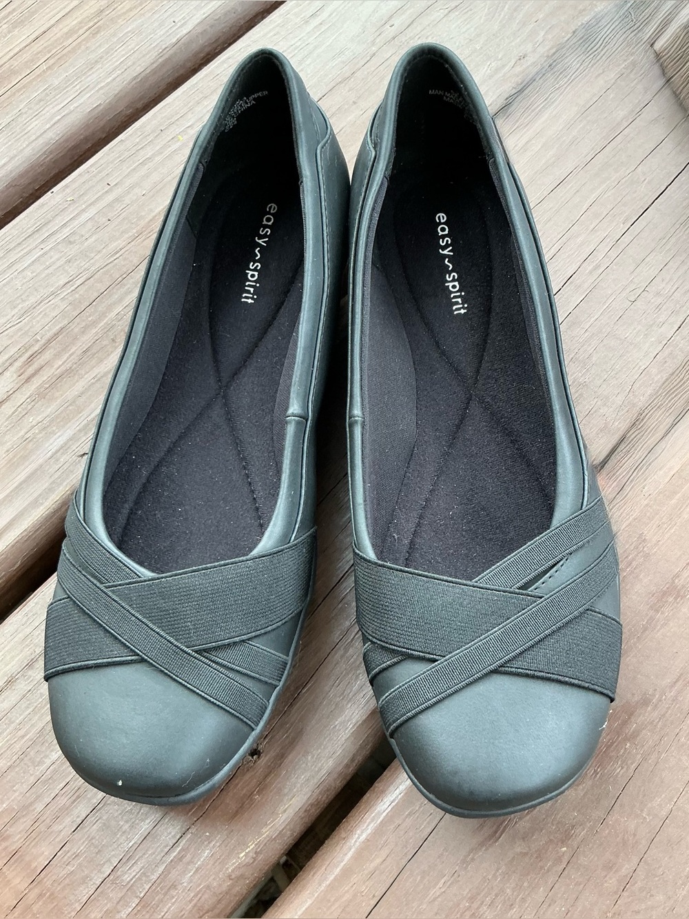 Easy Spirit Black Women's Slip-On Ballet Flats with Cross Bands
